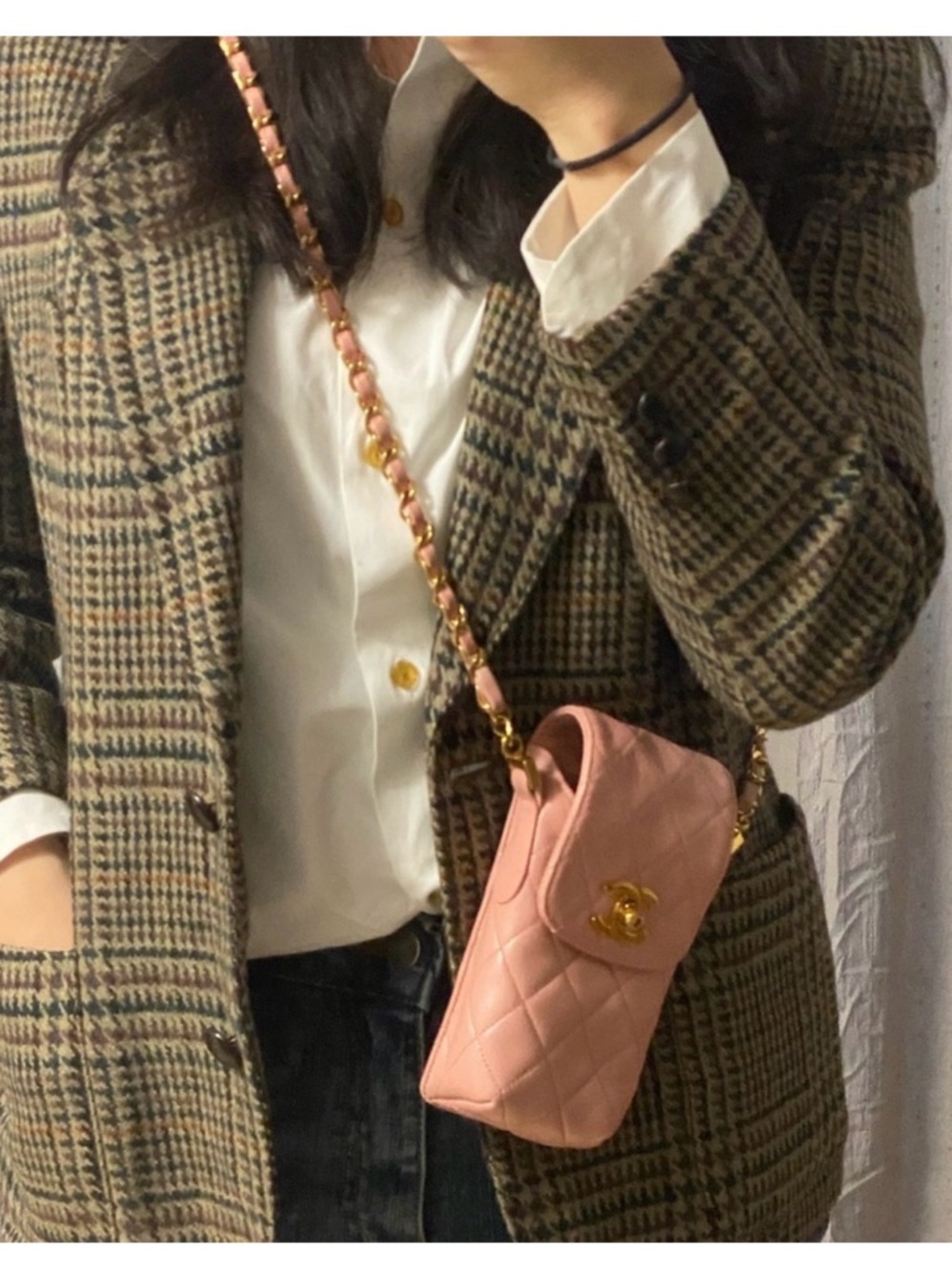 CHANEL Quilted Leather Mini Phone Pouch in Blush